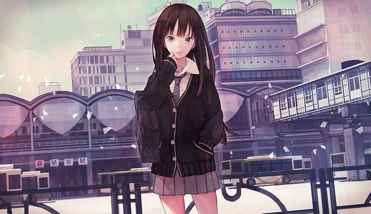 woman anime character in black school uniform, anime girls, Shibuya Rin
